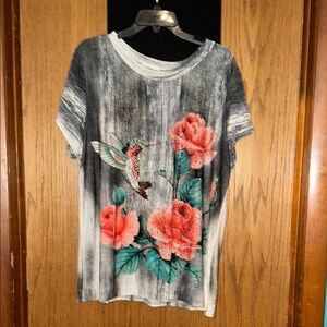 Orange and Pink Short Sleeve Floral Tee